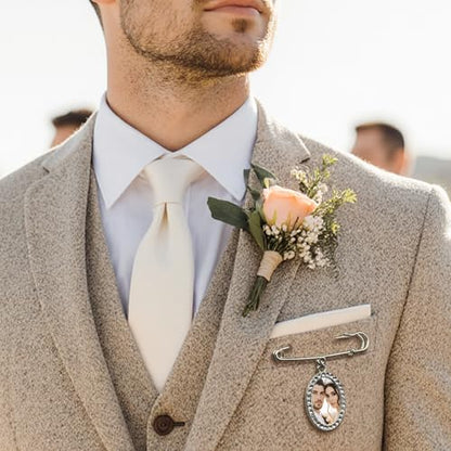 Wedding Bouquet Photo Charms Memorial Custom Boutonniere Bachelor Bridal - style: Oval - Rhinestone Frame Gold/ Silver & UV Photo