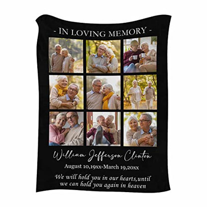 Custom Memorial Blanket We Will Hold You in Our Hearts Until We Can Hold You Again in Heaven Personalized Photo Collection Blanket Memorial Gifts for Loss of Son Daughter Grandma Dad Mom