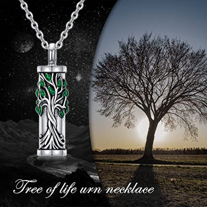 Sterling Silver Tree of Life Urn Necklace for Ashes Owl Necklace Pendant Charm for Women Memorial Gifts Keepsake Always in My Heart Memory Necklace Jewelry - style: Green Bar Tree of Life
