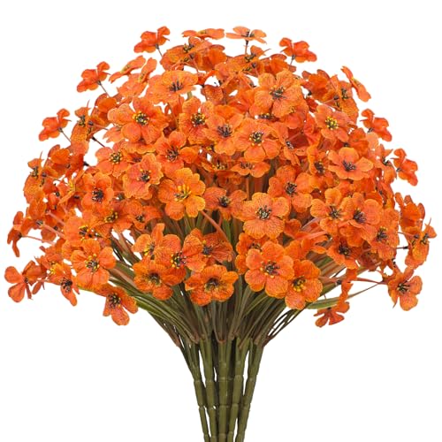 15 Bundles Artificial Flowers UV Resistant Outdoor Plants No Fade Faux Plastic Shrubs Fake Silk Flowers Window Box Garden Porch Home Decoration(Light Autumn Orange) - color: Light Autumn Orange
