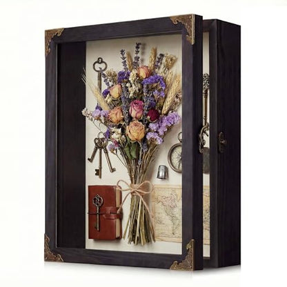 11x14 Shadow Box Frame, Solid Wood Memory Display Case with Glass Door, Linen Back, 2.7" Overall Depth, 10 Push Pins & Hanging Hardware, Rustic Keepsake Box for Flowers, Photos, Medals, Black - size: Medium (Black)