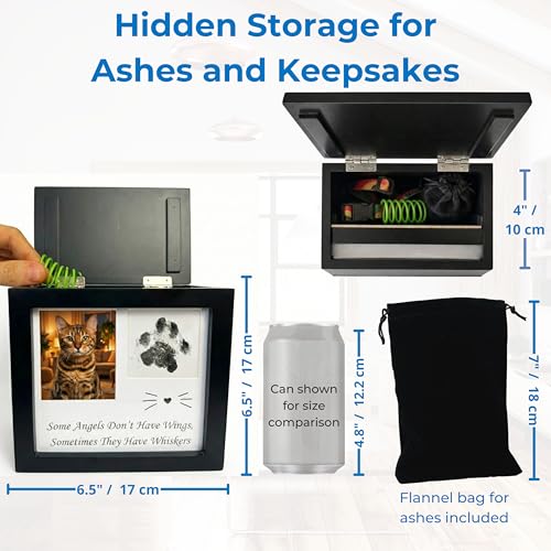 OtterPets Cat Urn for Ashes with Paw Print Kit, 4 Customizable Displays | 6.5 x 6.5 x 4 in pet cremation box with flannel bag; memorial keepsake for cat ashes