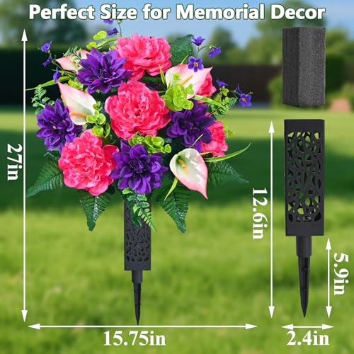 2 Set Artificial Cemetery Flowers for Grave Memorial Flowers for Cemetery