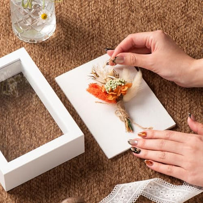 4x6 Small Shadow Box Frame with Ultra-Clear Glass & Soft Linen Back | With Push Pins and Stand, Deep 1.2" White Shadow Box Display Case – Display on Tabletop or Wall for Photo, Flower, Keepsakes - color: White+high Definition Panel + Shatter-proof Packagi