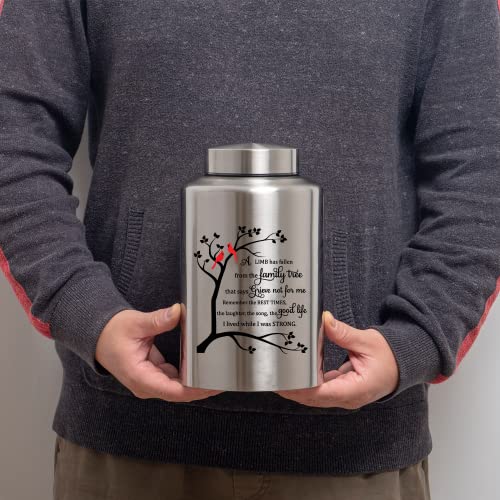 Cremation Urns for Human Ashes Adult Male Female Large Decorative Urn Cardinal Birds Urn up to 220lbs Memory Funeral Burial Urns for Human Ashes(Cardinals Family Tree) | Stainless steel, Personalized, Large Up to 220lbs, Decorative Urns, Urnas Para Ceniza