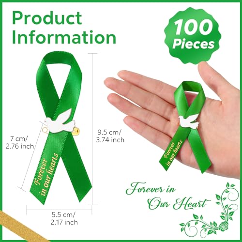 Geosar 100 Pcs Dove Funeral Memorial Ribbons Pins Memorial Service Respect Funeral Personalized Ribbon Bow with Safety Pins and White Dove for Mourning Mental Health Awareness Month Gifts(Green) - color: Green, style: Pigeon