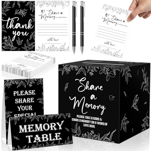 gisgfim 56 Pcs Share a Memory Box for Celebration of Life Funeral Memory Card Box Decorations Memory Cards Sign for Card Box Memorial Cards with Signature Pen Funeral Favors Guests Table Centerpieces - style: Black