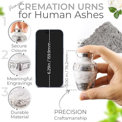 Marbled Metal Keepsake Urn for Human Ashes, Mini 6 Cu in, White - color: White, size: Small (Set of 1)