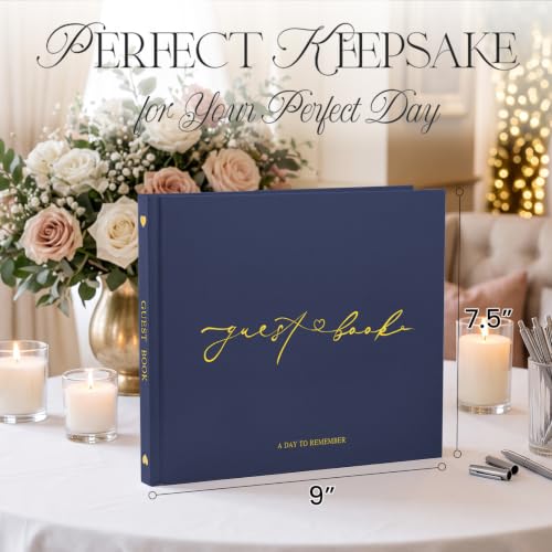 Wedding Guest Book, Polaroid Photo Guestbook for Baby Shower, Blank Pages | Table Sign Included, Gold Stamping, Hardcover, 9x7.5", Perfect for Bridal Party & Baby Shower, Navy - color: Navy