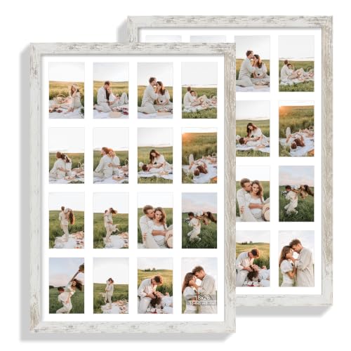 Hongkee 18x26 Frame 2 Pack, Fits 16 4x6 Collage with Mat - Real Glass Cover - color: Distressed White, size: 18x26 in matted to 16-4x6