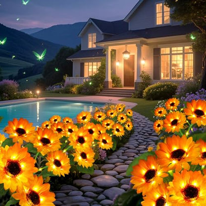 ANGMLN Solar Garden Lights 4 Pack 24 Solar Sunflower Lights Fall Decor - color: 6 Head Sunflower