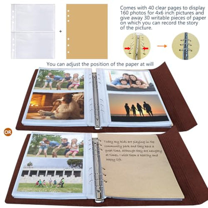 Photo Album 4x6 160 Photos, Leather Photo Albums with Writing Space With 30 Writing Paper, Travel Family Wedding Kids Graduation Ultrasound Baby Picture Album Scrapbook Photo Album