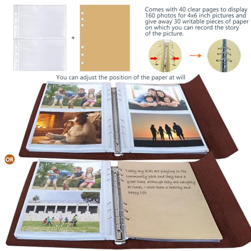 Photo Album 4x6 160 Photos, Leather Photo Albums with Writing Space With 30 Writing Paper, Travel Family Wedding Kids Graduation Ultrasound Baby Picture Album Scrapbook Photo Album - color: Simple Style