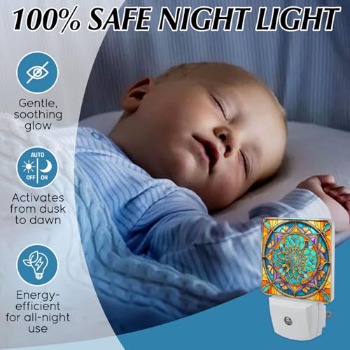 Mandala Stained Glass Night Lights Plug into Wall for Room, Mandala Night Light LED for Bedroom - color: Mandala