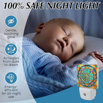 Mandala Stained Glass Night Lights Plug into Wall for Room, Mandala Night Light LED for Bedroom - color: Mandala