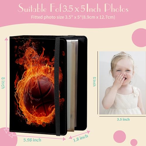 Photo Album 4x6 Photos - 60 Photos Capacity PU Leather Cover Photo Album with Strong Elastic Band, Portable Picture Album for Family Wedding Wedding Anniversary, Burning Basketball - color: Burning Basketball