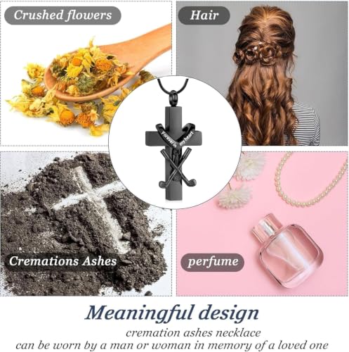 zeqingjw Cross Urn Necklace for Ashes for Men Women Stainless Steel Cremation Golf Clubs Jewelry Ashes Keepsake Memorial Pendant Ash Holder of Loved Ones - color: Black