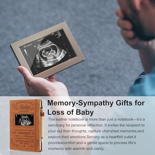 Letter to My Baby in Heaven Leather Grief Journal, Sympathy Gifts for Loss Of Baby, Angel Baby Memorial Gift -Leather A5 Notebook and Angel Pocket Hug Keychain, Loss of Child Travel Photo Diary - color: Baby