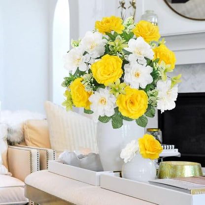Cemetery Flowers for Grave 2pcs Artificial Yellow Rose for Outdoors - color: Yellow White-2pcs