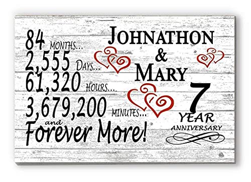 Personalized 7 Year Anniversary Sign Gift 7th Wedding Anniversary Present For Couple Days Minutes Years - Solid Wood - 16.5in x 10.5in x .75in (07 Year) - color: 07 Year