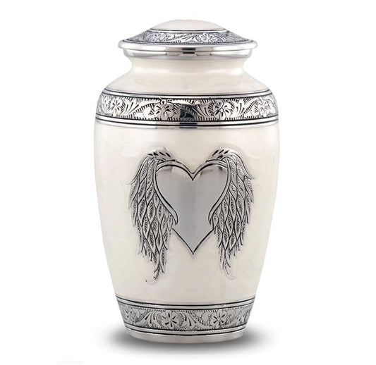 Angel Wings Urn - Loving Angel Wings & Heart Cremation Urn - Beautifully Handcrafted Adult Urns for Men and Women - Full Size Funeral and Memorial Urns for Human Ashes with Velvet Bag (Pearl White) - color: Pearl White