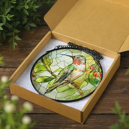 Stained Glass Window Hanging, 8" Stained Glass Hummingbird Suncatcher, Hummingbird Gifts for Women | Christmas, Mother’s Day, Easter, Birthday Gifts for Mom, Grandma, Nana, Wife, Sister & Bird Lovers - color: Hummingbirds