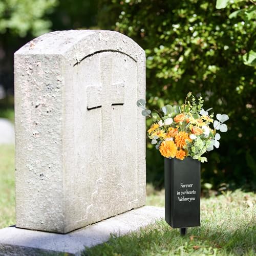 Cemetery Vases for Grave, Metal Vase Grave Decorations, Memorial Flower Holder with Spikes for Cemetery Graveside Headstone Decor, 1pc
