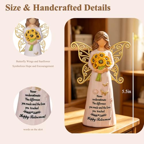 Retirement Gifts for Women- 5.5" Angle Figurine with Gold Butterfly Wings | Happy Retirement Gift for Woman Coworker Teacher Nurses Friend, Resin Hand-Painted Angle Statue Home Decor - style: Retirement