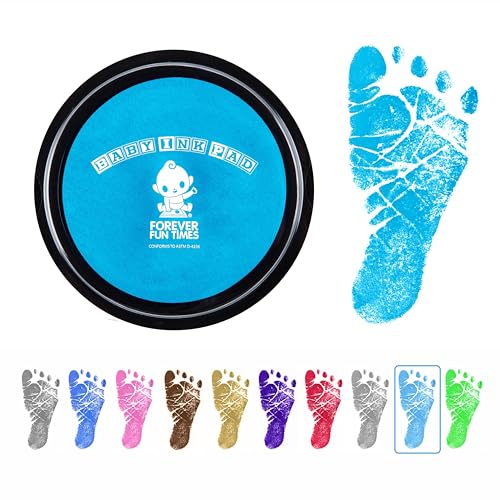 Baby Hand and Footprint Kit by Forever Fun Times | Get Hundreds of Detailed Prints with One Baby Safe Ink Pad | Easy to Clean, and Works with Any Paper or Card | Clean and Safe (Big Light Blue)