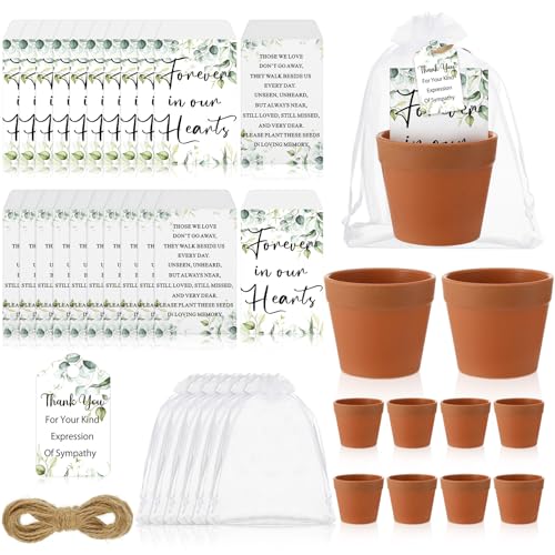 Ctosree 50 Sets Funeral Favors for Guests Greenery Celebration of Life Gifts Include Seed Packet Flowerpot Thank You Cards Hemp Ropes Organza Bags for Guest Funeral Party Memorial Party Return Gifts - color: Funeral Theme