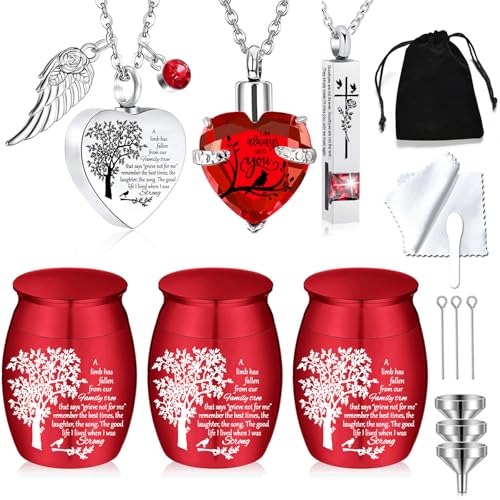 Cremation Urn Necklace for Ashes Set of 6- Small Cremation Urns for Human/Pet Ashes Keepsake Sharing Urns Memorial Ashes Holder-A Limb has Fallen from The Family Tree (6Pcs-Red) - color: 6pcs-red