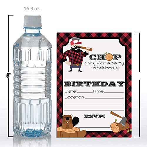 Lumberjack Chop On By Themed Birthday Party Invitations, 20 5x7 Fill In Cards with Twenty White Envelopes by AmandaCreation - style: Lumberjack Chop On By