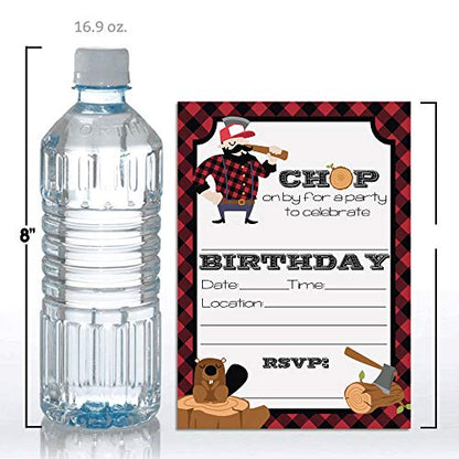 Lumberjack Chop On By Themed Birthday Party Invitations, 20 5x7 Fill In Cards with Twenty White Envelopes by AmandaCreation - style: Lumberjack Chop On By