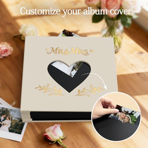 Wedding Photo Album 4x6 400 Pockets, Beige Linen Memory Book Gift - color: Love Beige #1