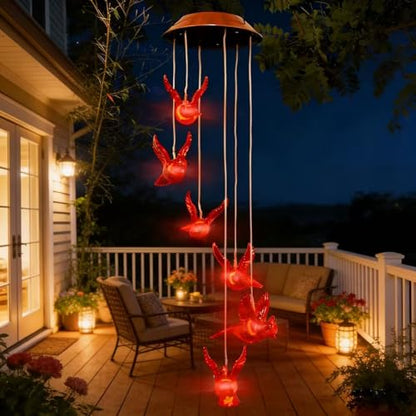 Cardinal Solar Wind Chimes, Cardinal Red Bird Solar Lights Outdoor | Mobile Hanging Wind Chimes for Outside Garden Yard Patio Porch Party Decor, Birthday Gardening Gifts for Mom Women Grandma