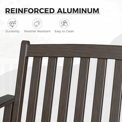 Grand patio 52" Farmhouse Outdoor Bench, Garden Benches with Anti-Rust Aluminum Powder Coated Frame, Faux Wood Grain Finish Frame Patio Bench for Front Porch, Northwoods Brown | Anti-rust Aluminum Frame, Faux wood Grain Finish, for Front Porch, Yard, Park