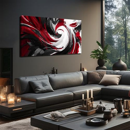 JuhaiArt Black Wall Art Abstract Wall Painting for Living Room - color: Red, size: 48"L x 24"W