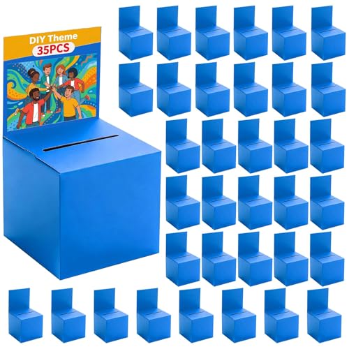 35 Pack Raffle Box Ballot Box with Slot, 6 x 6 x 6 Inch Blue Cardboard Suggestion box with Removable Header, for Collecting Business Card Voting Contest Fundraising Donation and Suggestion - color: Blue, size: 35Pack
