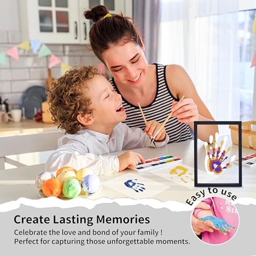 CHERRY CHEERS Family Handprint Kit, DIY Craft Keepsake Wooden Frame, Endless Gift Set, Non-Toxic Paints, Transparent Sheets (Black) - color: Black