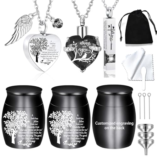 Cremation Urn Necklace for Ashes Set of 6- Small Cremation Urns for Human/Pet Ashes Keepsake Sharing Urns Memorial Ashes Holder-A Limb has Fallen from The Family Tree (6Pcs-Black Customized) - color: 6pcs-black Customized