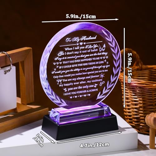 YWHL Gifts for Husband from Wife with Colorful LED Base Anniversary Birthday Husband Gifts Ideas to My Husband Crystal keepsake Best I Love You Gift for Him on Valentine's Day Fathers Day Christmas - style: Husband Gifts+ LED Base Style 3