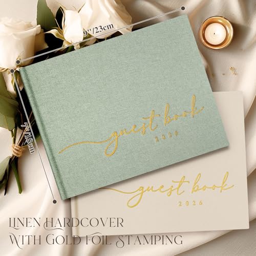 Lanpn Wedding Guest Book 2026 - Linen Hardcover Guestbook Wedding Reception with 108 Blank Pages for Sign in and Photos - Guest Book for Wedding Bridal Shower Baby Shower Party (Sage Green) - color: Sage Green
