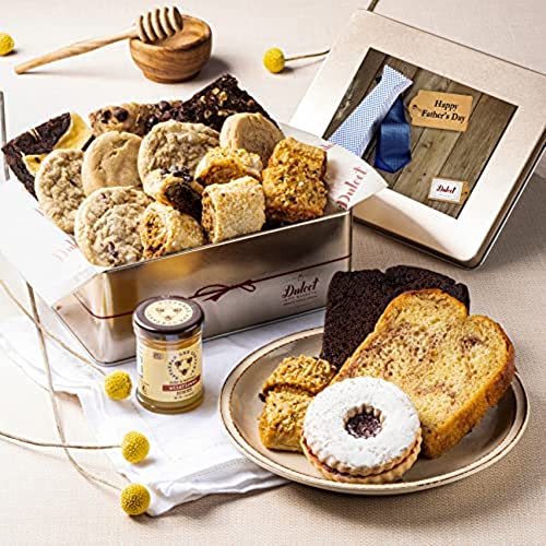 Dulcet Gift Baskets Classic Honey Confection Happy Fathers Day Tin of Gourmet Pastries Great Celebration Gift For Men, Boyfriend, Dad, Coworker, or Grandpa - style: Father's Day