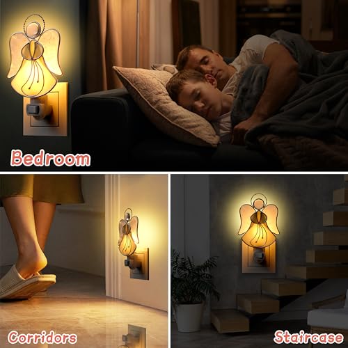 Stained Glass Yellow Guardian Angel Night Lights Plug into Wall - color: Yellow Angel