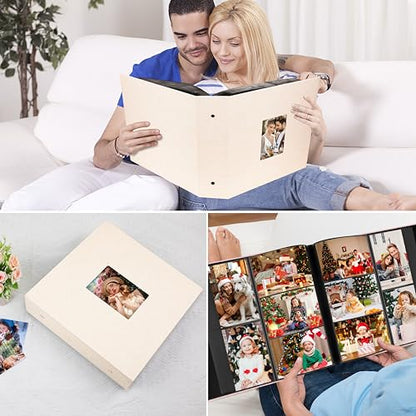 Aevdor Large Capacity 4x6 Photo Album, 1000 Photos, Linen Cover, Beige | Black Inner Pages, 3 Horizontal and 2 Vertical Pockets per Side, Front Photo Window, Family, Wedding & Travel Memories - color: Linen Beige