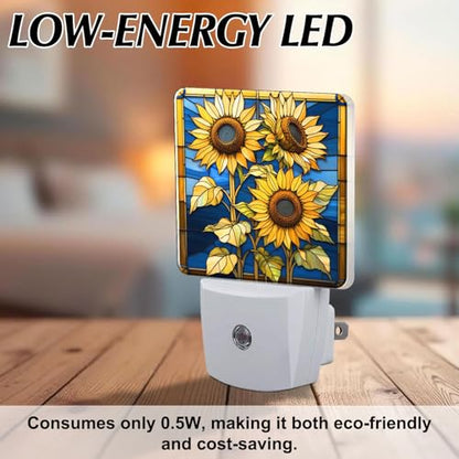 Sunflower Stained Glass Night Lights Plug into Wall for Room, Sunflower Night Light LED for Bedroom - color: Sunflower