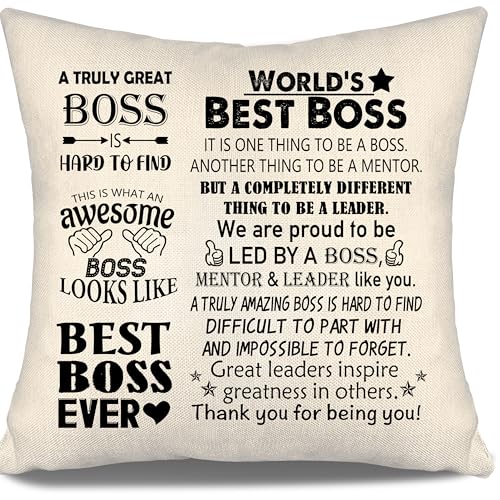 Best Boss Ever Throw Pillow Cover for Boss Thank You Gifts Birthday Gift Boss Lady Female Male Gift for Women Men from Employee Coworkers for Supervisor Manager (World's Best boss) - color: World's Best Boss
