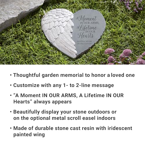 Let's Make Memories Personalized Memorial Garden Stone - Sympathy - Loss of Loved One - Condolences - Indoor/Outdoor - Durable Resin - 3D Iridescent Wing - A Moment in Time - style: A Moment In Our Arms