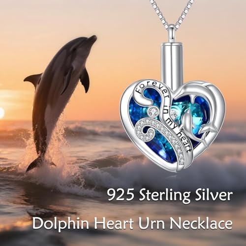 Urn Necklace for Ashes for Women Ashes Necklace Copper 925 Sterling Silver Custom Cremation Jewelry for Women - style: Dolphin
