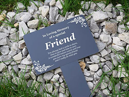 Friend Memorial Remembrance Plaque Stake - Black, Waterproof, Outdoor, Grave Marker, Tribute, Plant Marker (Black)